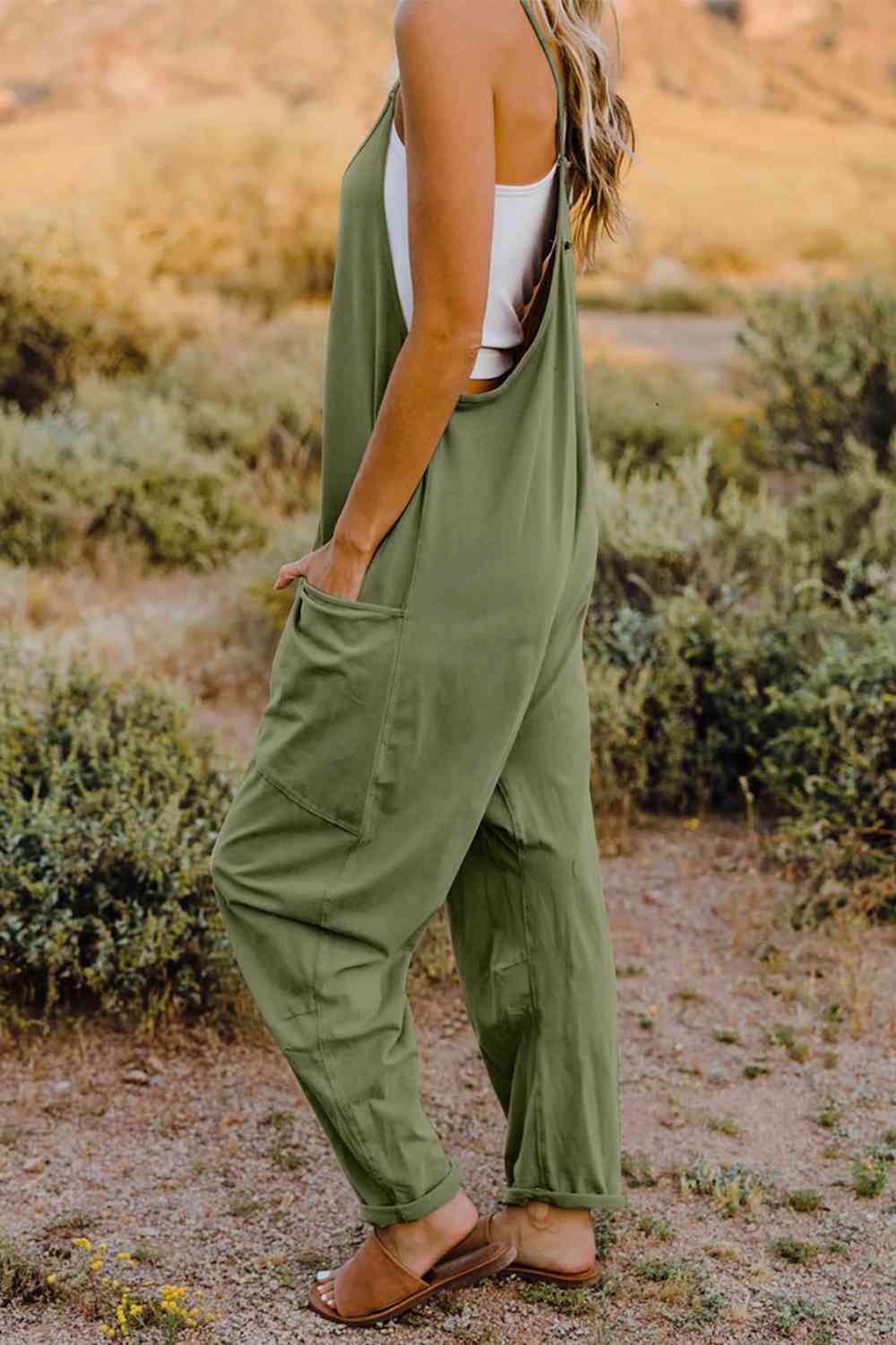 Double Take V-Neck Sleeveless Jumpsuit with Pocket