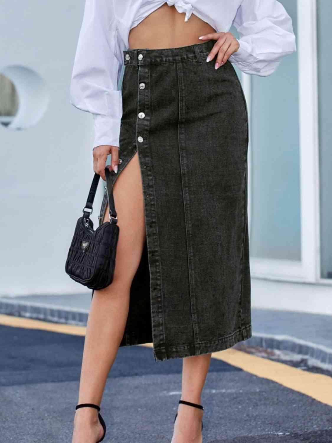 Button Down Denim Skirt in Size XS, S, M, or L