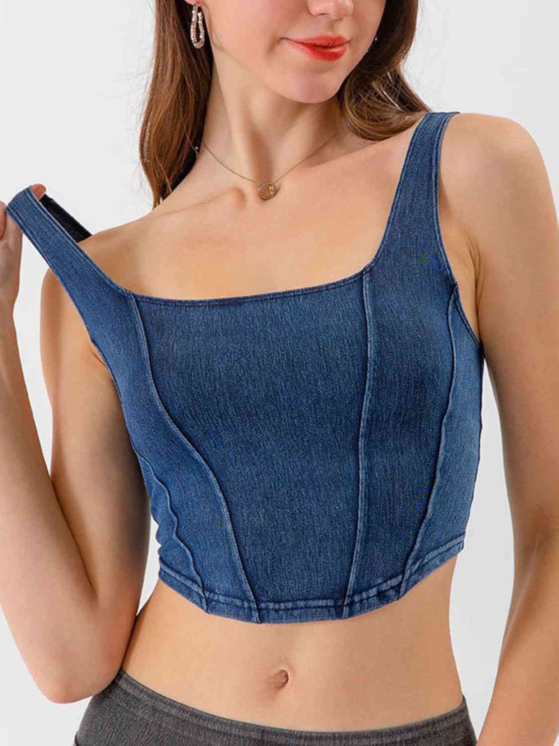 Seam Detail Cropped Denim Tank in 4 Color Choices in Size S, M, L, XL, or 2XL