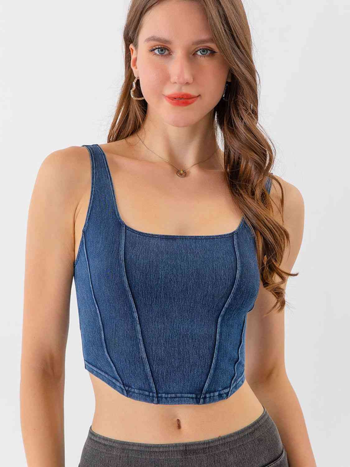 Seam Detail Cropped Denim Tank in 4 Color Choices in Size S, M, L, XL, or 2XL