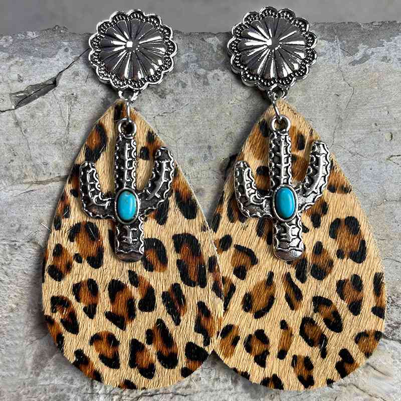 Turquoise Cactus Dangle Earrings Style G One Size