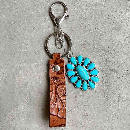 Turquoise Genuine Leather Key Chain in 5 Unique Styles Style D One Size