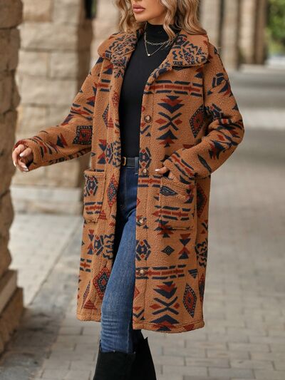 Geometric Dropped Shoulder Coat with Pockets