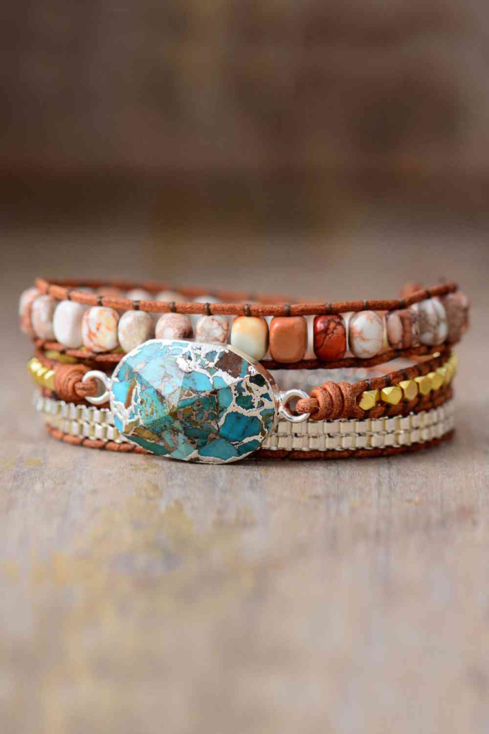 Handmade Natural Stone Copper Bracelet Blue Silver One Size