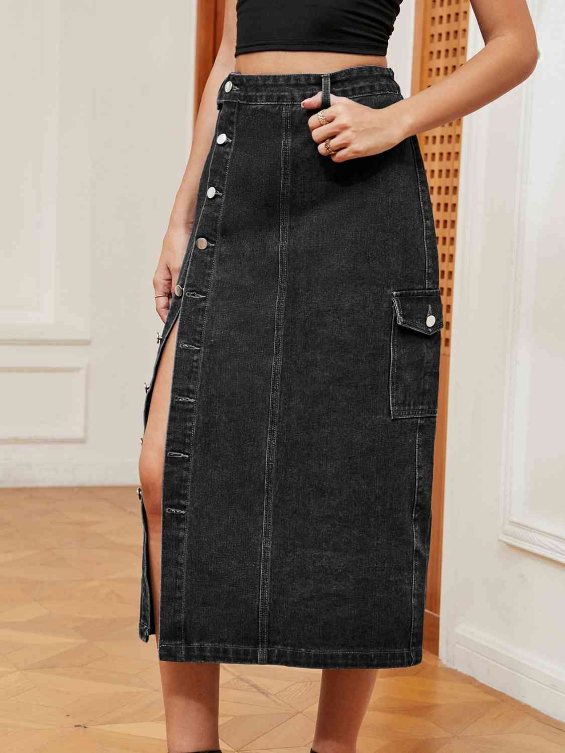 Button Down Denim Skirt in Size S, M, L, XL, or 2X