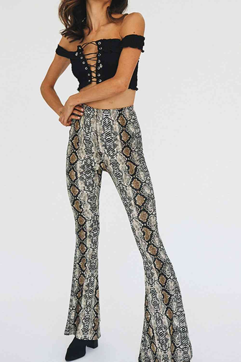 Snakeskin Print Flare Pants in Size S, M, L, XL, 2XL