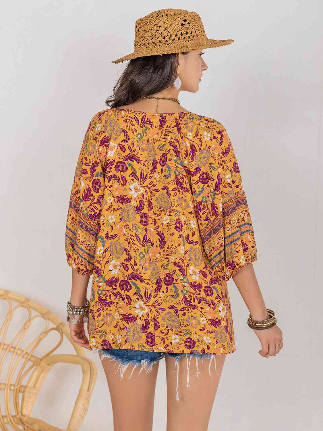 Printed Tie Neck Blouse in Size S, M, L, or XL