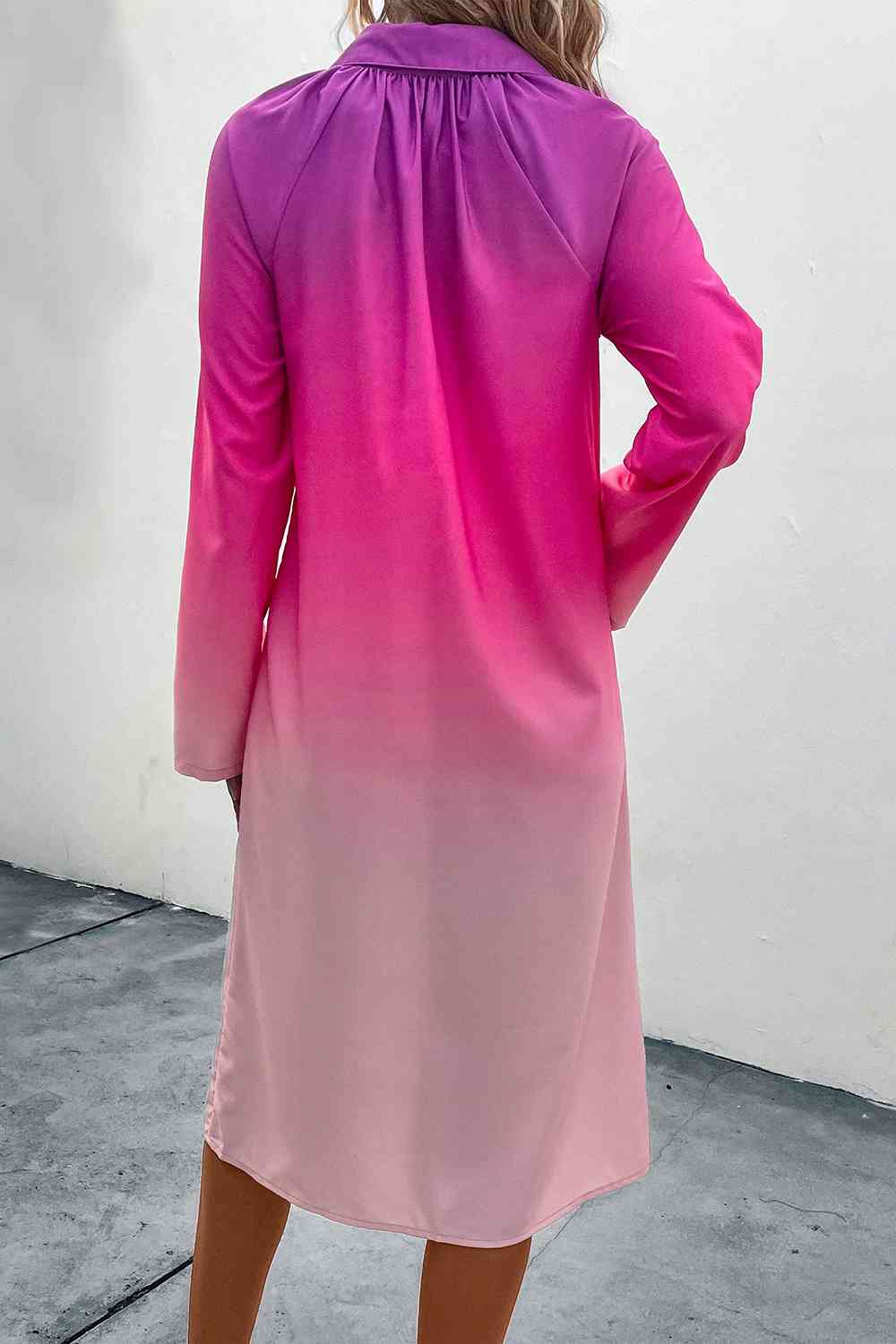 Gradient Long Sleeve Shirt Dress in Size S, M, L, or XL