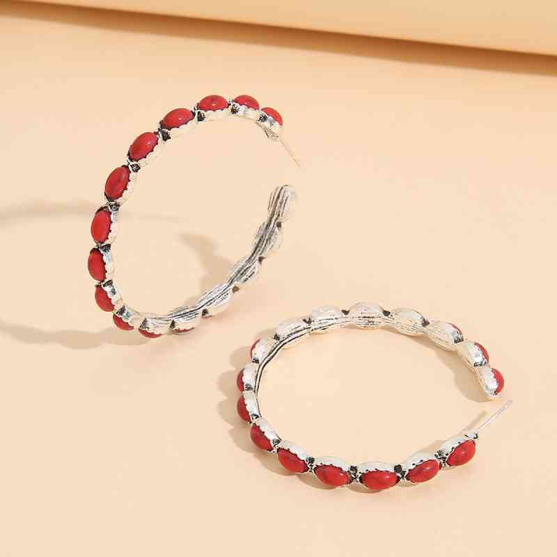 Artificial Turquoise C-Hoop Earrings Red One Size