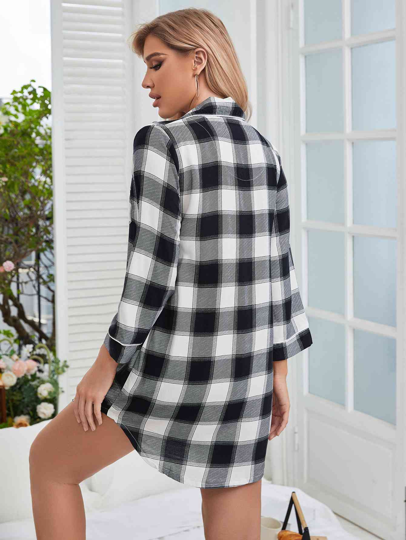 Plaid Lapel Collar Shirt Dress in Size S, M, L, or XL