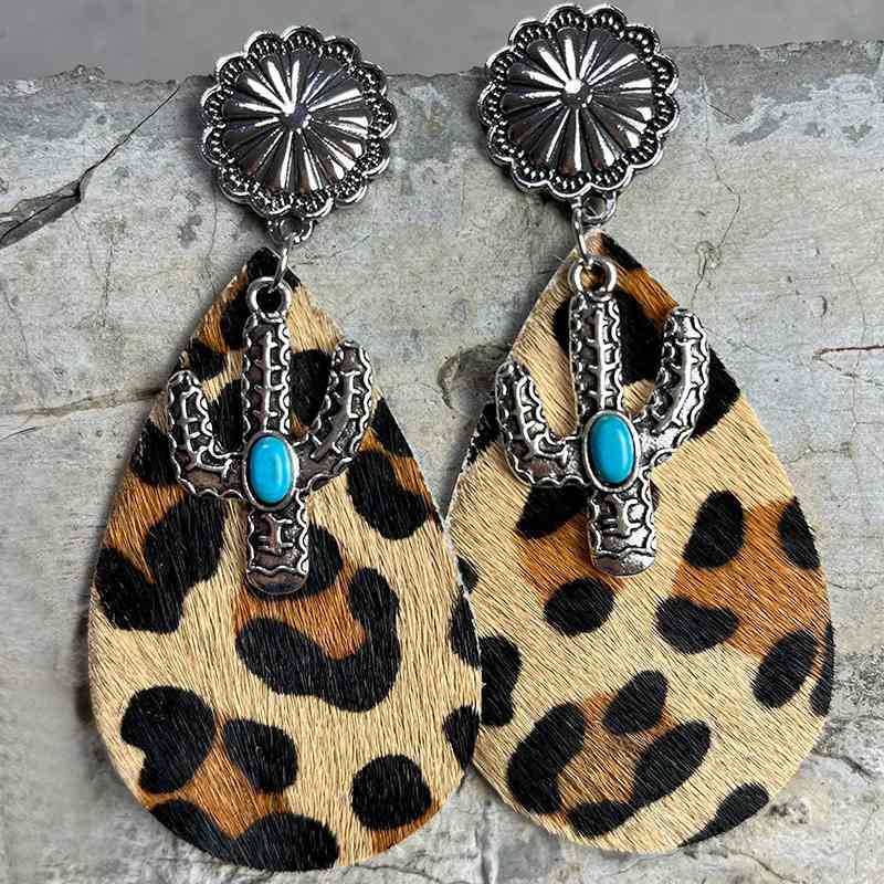 Turquoise Cactus Dangle Earrings Style D One Size