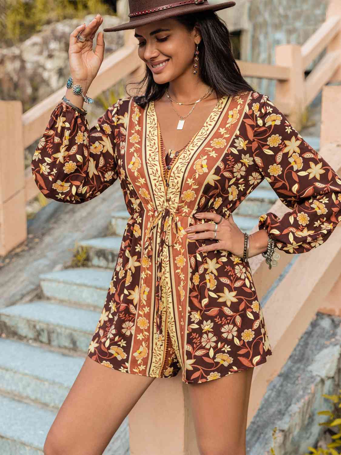 V-Neck Long Sleeve Romper in Size S, M, L, or XL