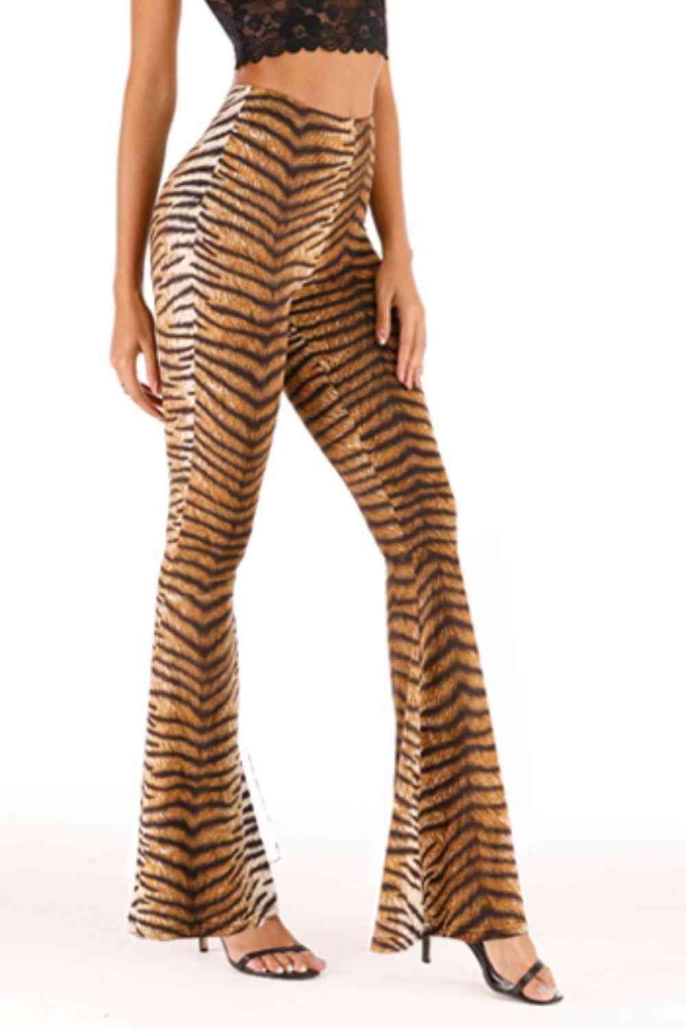 Tiger Print Flare Leg Pants in Size S, M, L, XL, 2XL Tiger