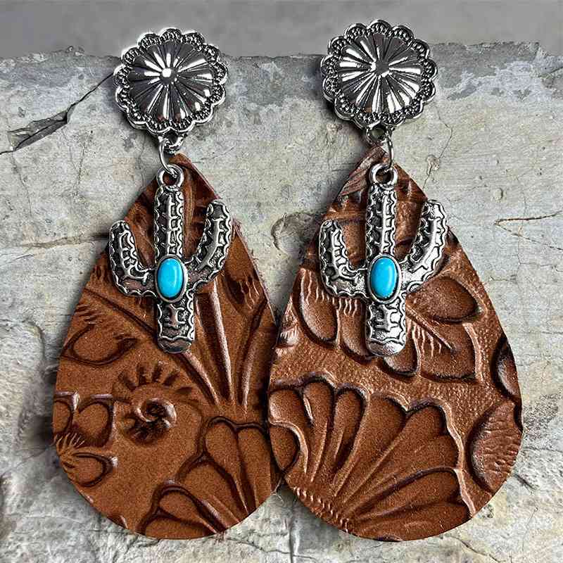 Turquoise Cactus Dangle Earrings Style A One Size