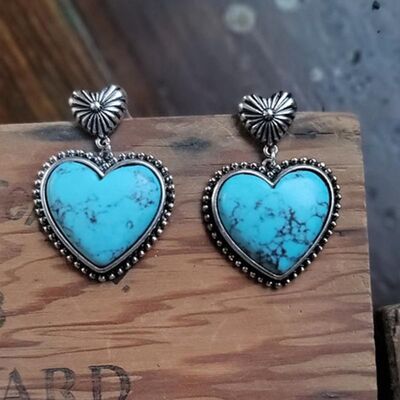 Artificial Turquoise Alloy Heart Dangle Earrings Turquoise One Size