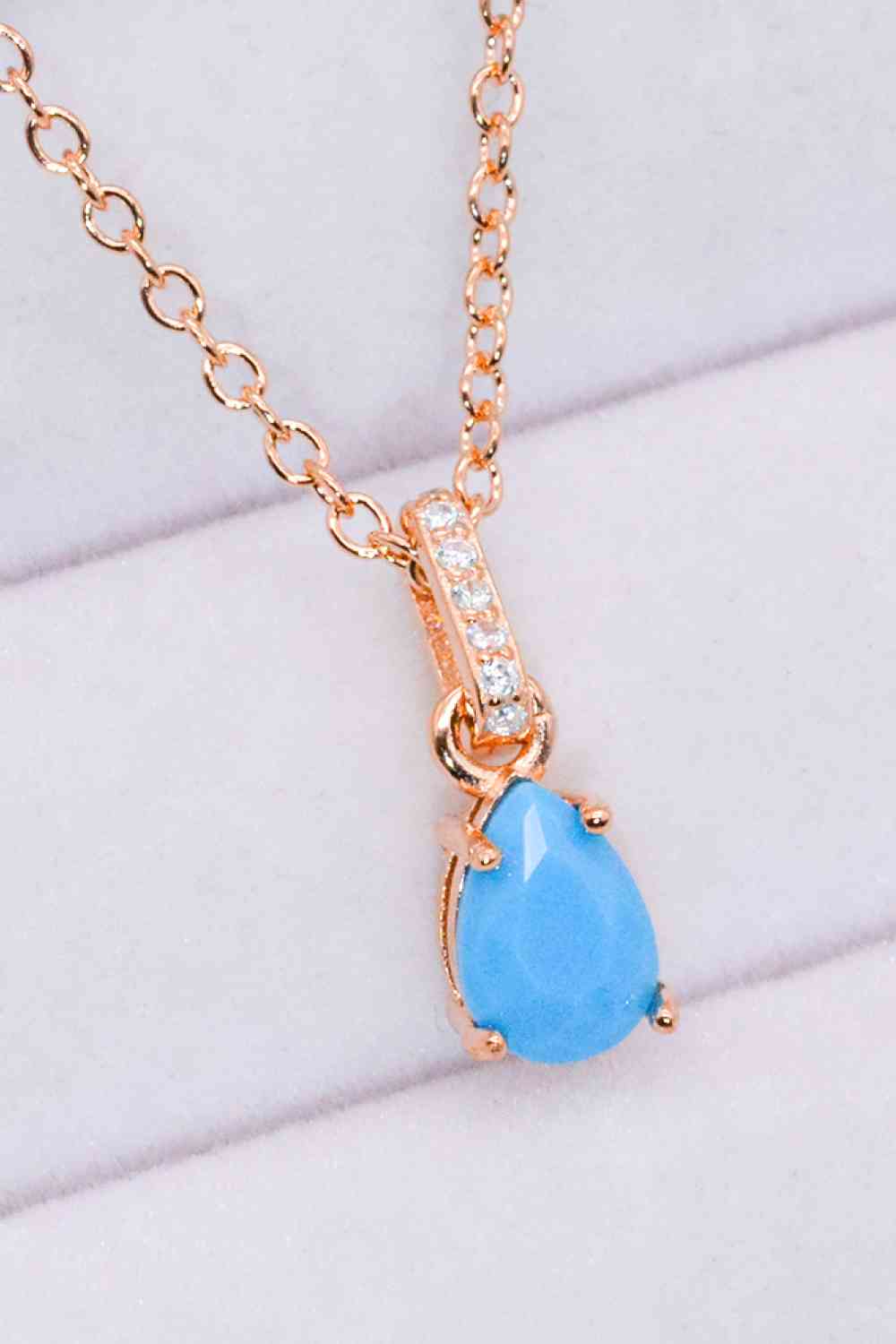 Teardrop Turquoise 4-Prong Pendant Necklace Rose Gold One Size